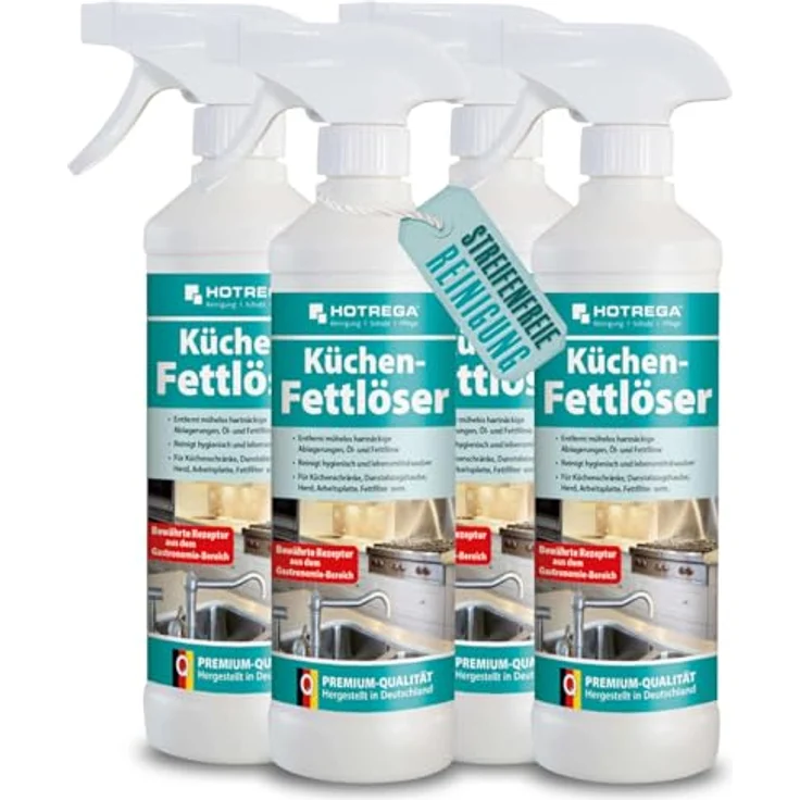 HOTREGA® Küchen Fettlöser, 500ml Hochwirksamer Fettreiniger für Ölablagerungen, streifenfreie Sauberkeit – Bild 1