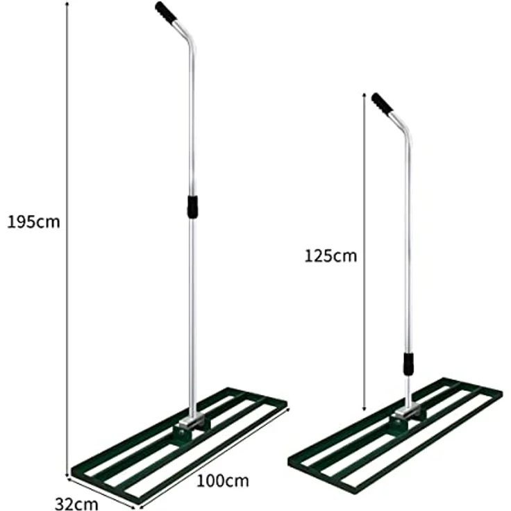 Rasenrakel 100cm x 32cm Levelingrake Rasen Rake Rakel zum Sanden Stahl Grün Flächenebener Verzinkter Stahl 1,2 – 1,9m Verlängerbarer Griff Golf Garten Werkzeug Gras Erde Kunstrasen Kompost Kopfdüngung – Bild 3