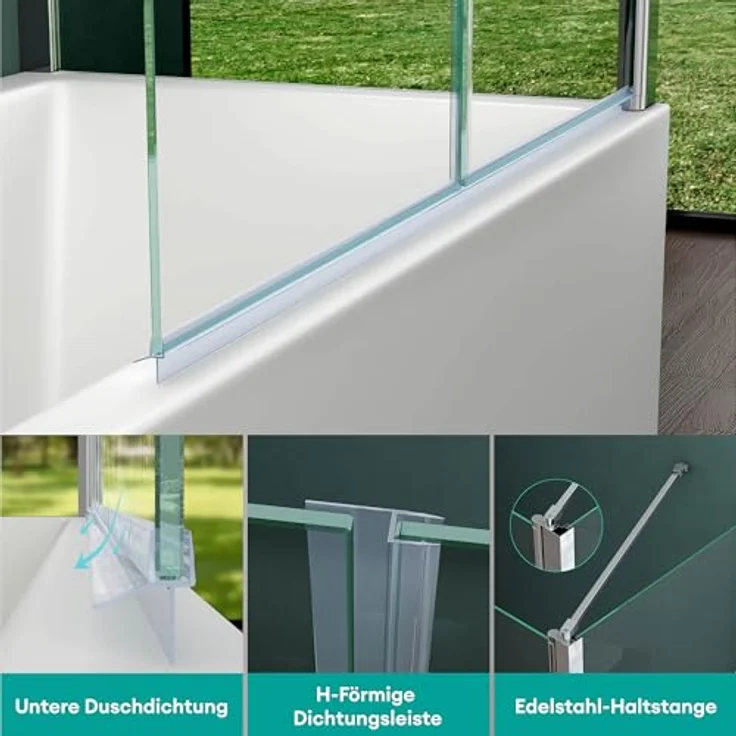 Mai&Mai Duschwand für Badewanne Badewannenfaltwand 6mm Sicherheitsglas mit NANO-Versiegelung, Wandanschlag links, BTH: 70x120x140cm – Bild 7