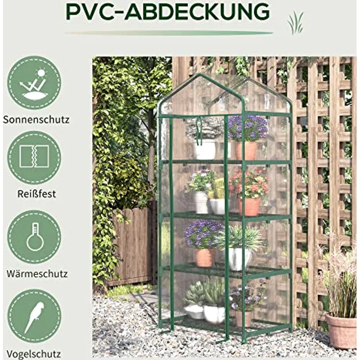 Outsunny Folien Gewächshaus Treibhaus Tomatenhaus Pflanzenhaus Frühbeet 4 Regalfächer Grün 70 x 50 x 160 cm – Bild 5