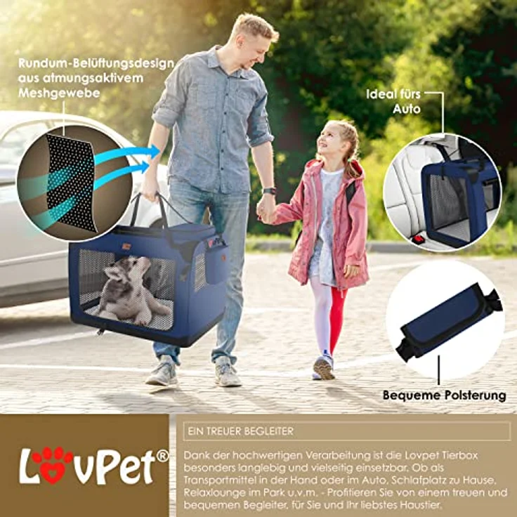 Lovpet® Hundebox Hundetransportbox faltbar Inkl.Hundenapf XXXL 102x69x69cm Transporttasche Hundetasche Transportbox für Haustiere, Hunde und Katzen Haustiertransportbox Navyblau – Bild 5
