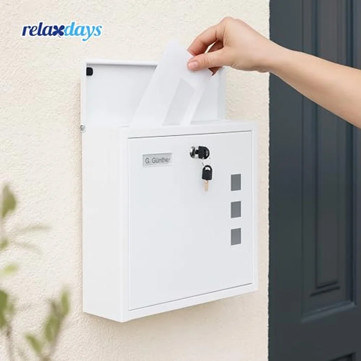 relaxdays Wandbriefkasten, Briefkasten mit Sichtfenster für DIN C4-Post, weiß – Bild 2