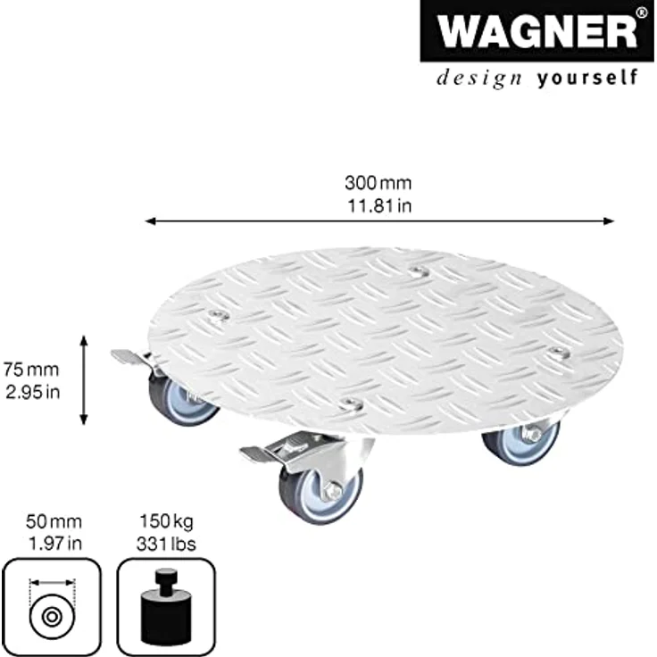 WAGNER Pflanzenroller Alaska Ø 30 cm I Pflanzenroller & Blumenroller für Außenbereich + Innenbereich I Kübelroller aus Aluminium mit 2 Total-Feststellern I Tragkraft 150kg I Made in Germany?20700501 – Bild 4