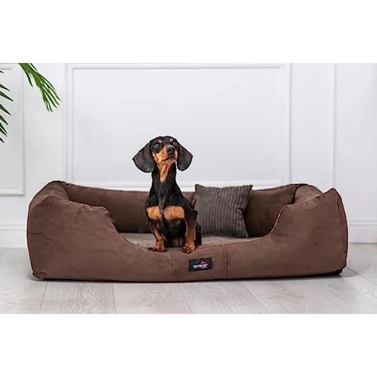 tierlando® Vincent Orthopädisches Hundebett | High-Tech-Velours Triton und Cord: edel und samtig weich | Mittel bis übergroß | Hundesofa Hundekorb Hundekissen (VI3 | 90 cm, 01 Braun)