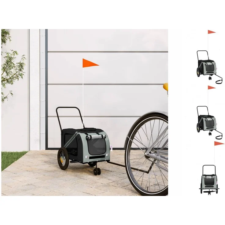 vidaXL Hunde-Transportbox Fahrradanhänger Hunde Grau und Schwarz Oxford-Gewebe und Eisen, mit PVC-Dach und Reflektoren - Preisvergleich – Bild 1