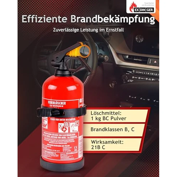 kompakter BC Pulver-Autofeuerlöscher gemäß DIN EN 3-7 (1 kg) - Exdinger – Bild 5