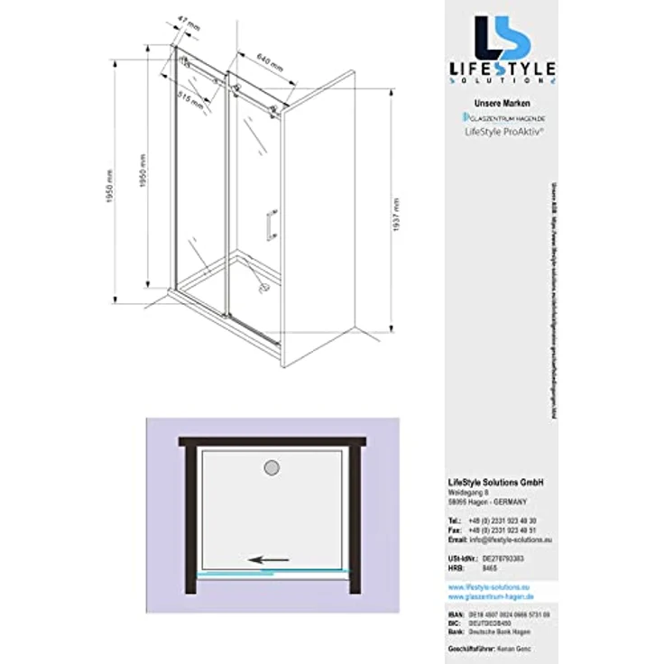 Glaszentrum Hagen Dusch-Einzelschiebetür - 120x195cm Nischentür aus ESG Sicherheitsglas, Transparent - Preisvergleich – Bild 4