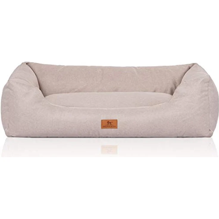 Knuffelwuff Hundebett Emma aus Velours mit feinem Handwebcharakter in Pastellfarben XL 105 x 75cm Beige – Bild 2