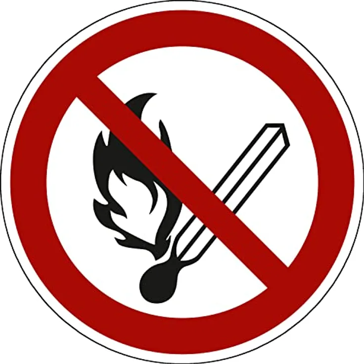 Marahrens Aufkleber Keine offene Flamme, Folie, selbstklebend, 50 mm Durchmesser, ASR A1.3 / ISO 7010, P003, für den Innen- und Außenbereich
