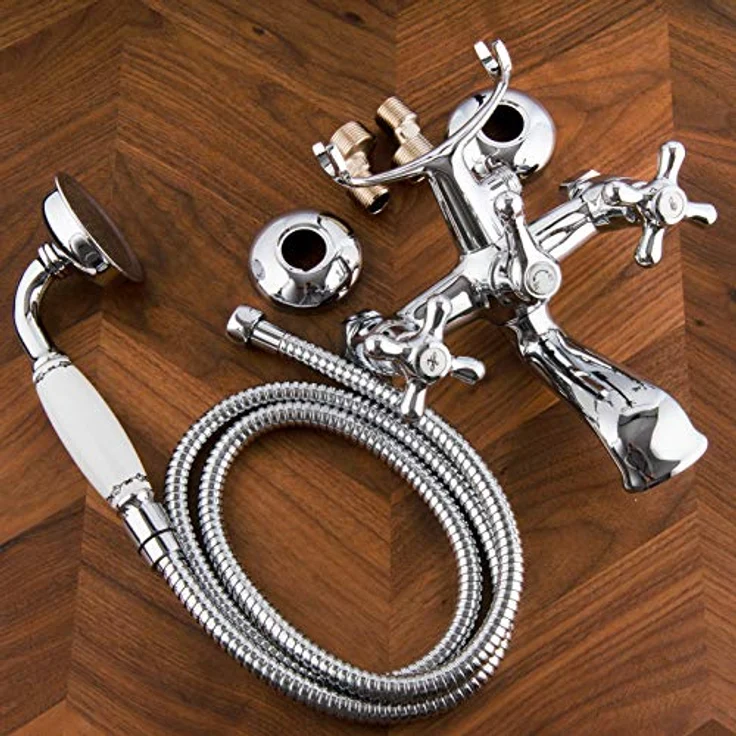 PaulGurkes Design Retro Nostalgie Wannenarmatur mit Handbrause Landhausstil Wannenfüllarmatur Mischbatterie Zweigriffarmatur Brausebatterie mit Duschkopf – Bild 3