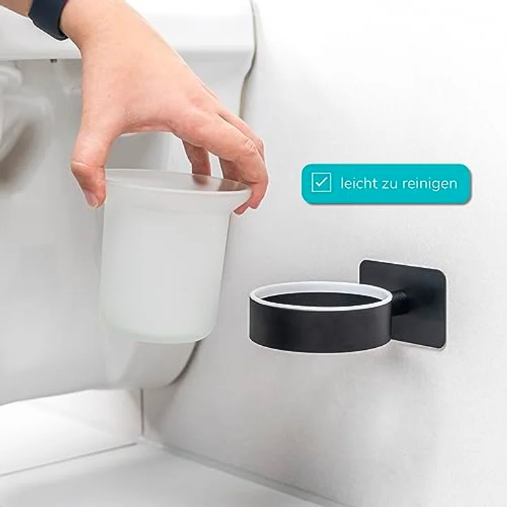 bremermann Bad-Serie Piazza Black Tape - WC-Garnitur selbstklebend Glas & Edelstahl, schwarz - kein Bohren 3M Klebebefestigung – Bild 5