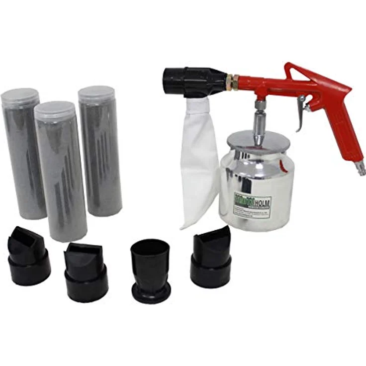TrutzHolm® Druckluft Sandstrahlpistole Luftdruck Sandstrahlgerät 4 Düsen (Flächen- Punkt- Außenkanten- Innenkantendüse), 2,5kg Strahlmittel, 1x Auffangbeutel – Bild 1