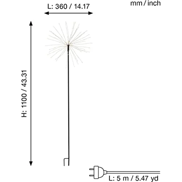 LED Weihnachtsdeko Firework von Star Trading, Stehlampe mit Erdspieß Weihnachten in Schwarz für außen, Feuerwerk warmweiß, mit Kabel, Höhe: 110 cm, IP44 – Bild 3