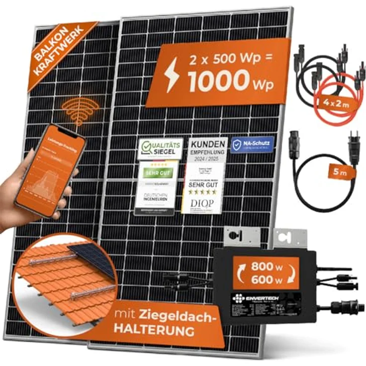 Solarway® 1000W Balkonkraftwerk 800W Komplettset mit Envertech - 500W Solarmodule, neuester 800 Watt Wechselrichter – Bild 1