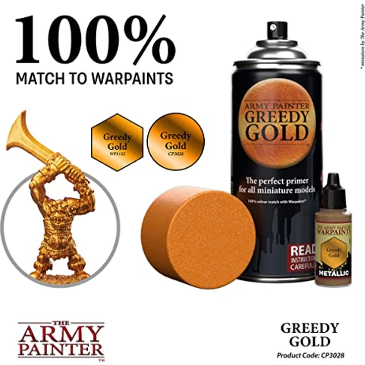 The Army Painter Color Primer Greedy Gold, 400 ml Acryl Sprühgrundierung, Sprühfarbe für Miniaturgrundierung, Tisch-Rollenspiele, Brettspiele und Wargames Miniaturmodellierung… – Bild 4