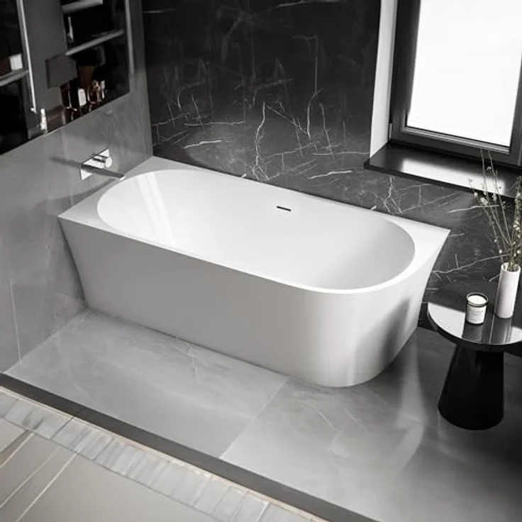 Bernstein NOVA CORNER L, Freistehende Badewanne aus hochglanzweißem Acryl, 170x78 cm, linksseitiger Einbau, doppelwandige Bauweise, komfortable Rückenschräge, mittiger Pop-up-Ablauf – Bild 2