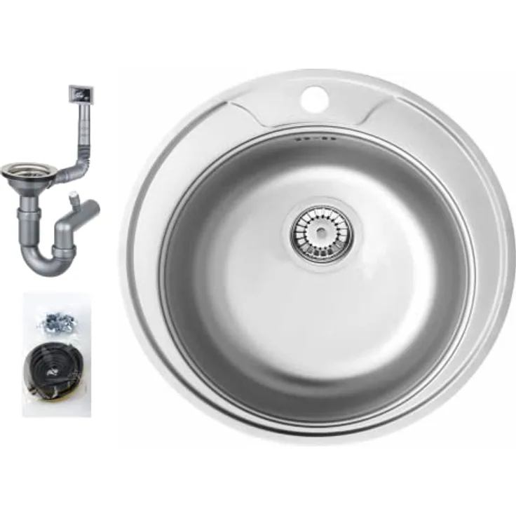 Faizee Möbel Edelstahlspüle Küchenspüle rund Spüle 49 cm Einbauspüle Spüle mit Zubehör Spülbecken Küche