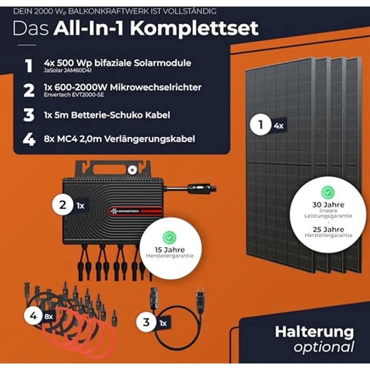 Solarway Balkonkraftwerk 2000W Komplettset mit Envertech Wechselrichter - Flachdach Halterung, ideal für maximale Power. – Bild 4