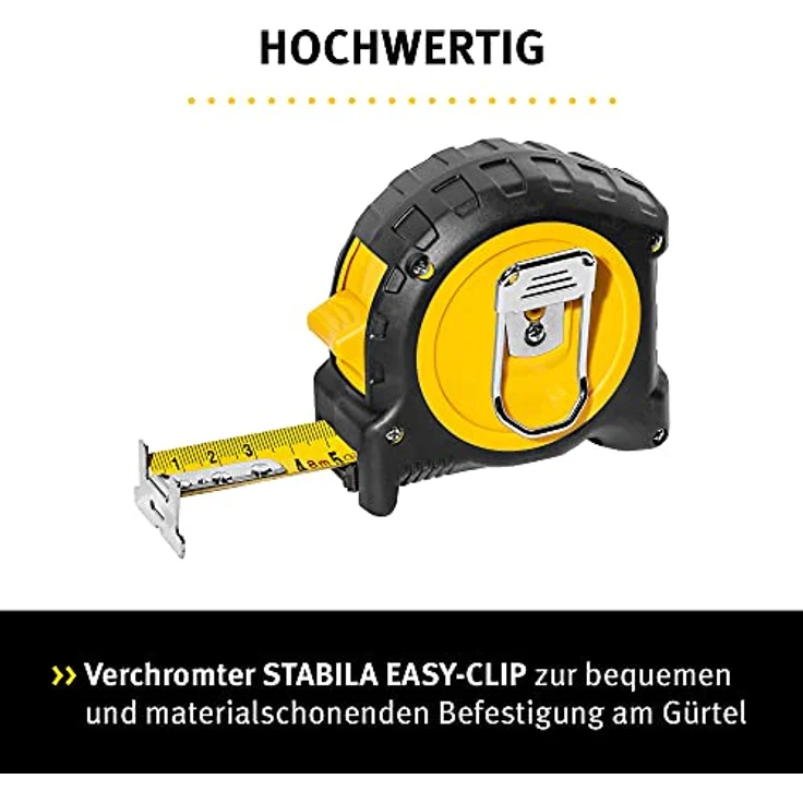 STABILA Taschenbandmaß BM 300, 10 m, doppelseitige 1000er-Skala, bruchsicheres Gehäuse, SPIKES-Haken, Gürtel-Clip, MID-Genauigkeit – Bild 4