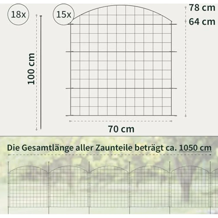 VERDOBA Teichzaun Gartenzaun Hundezaun - Metall Gitterzaun erweiterbar, 5–20 Zaunelemente in Grün, Braun oder Anthrazit – Bild 2