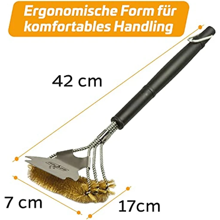 Grillfürst 2X Premium Grillbürste mit Messing Borsten, 45 cm - Grill Reinigungsbürste für Grillrost, Grillrost Bürste mit breitem 3-Fach Bürstenkopf und Schaber – Bild 2