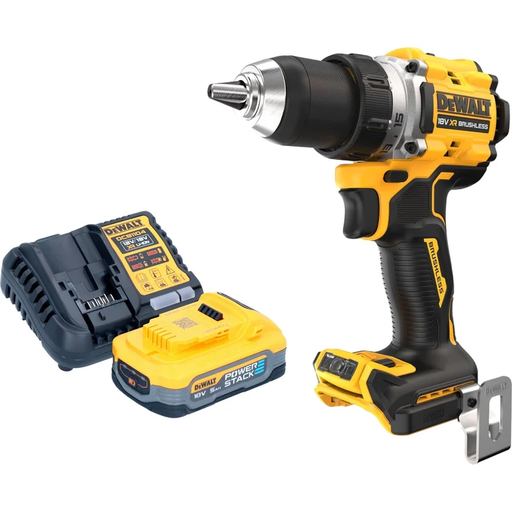 DeWalt DCD 800 H1, Akku Bohrschrauber 18 V mit 90 Nm, Brushless, inkl. 5,0 Ah Powerstack Akku und Ladegerät
