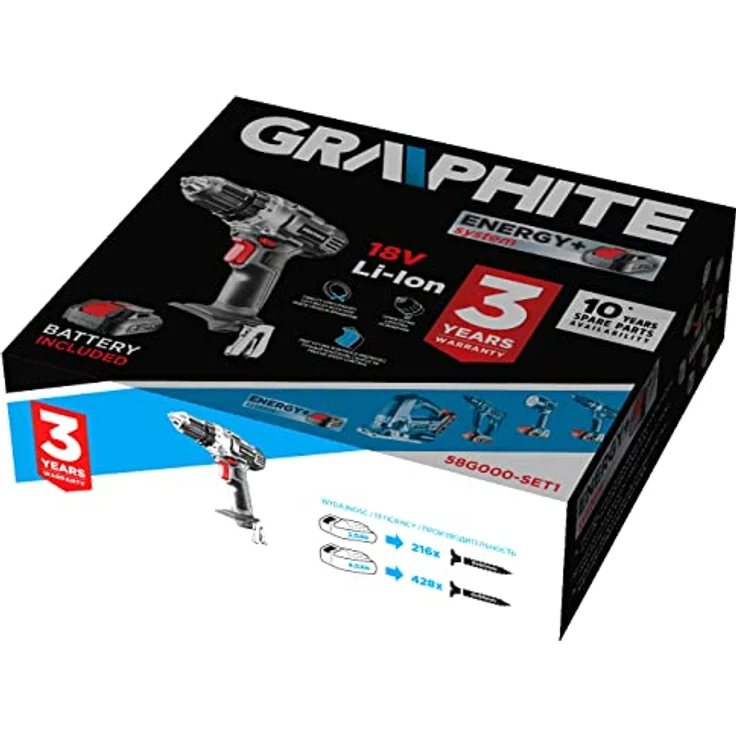 Graphite 58g000-set1 Akkuschrauber 18V, Li-Ion, 1250 rpm, 1,1 kg schwarz, rot – Bild 2