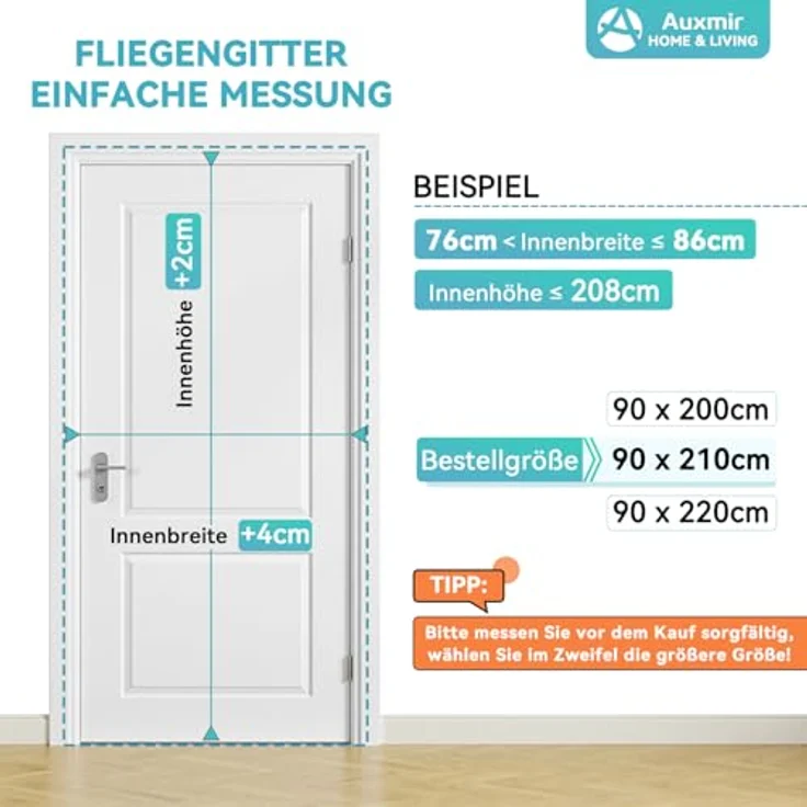 Auxmir Fliegengitter Balkontür Magnet, Insektenschutz Fliegenvorhang 90x200cm mit extra starken Magneten, breitem Klettverschluss, ohne Bohren, Schwarz – Bild 5