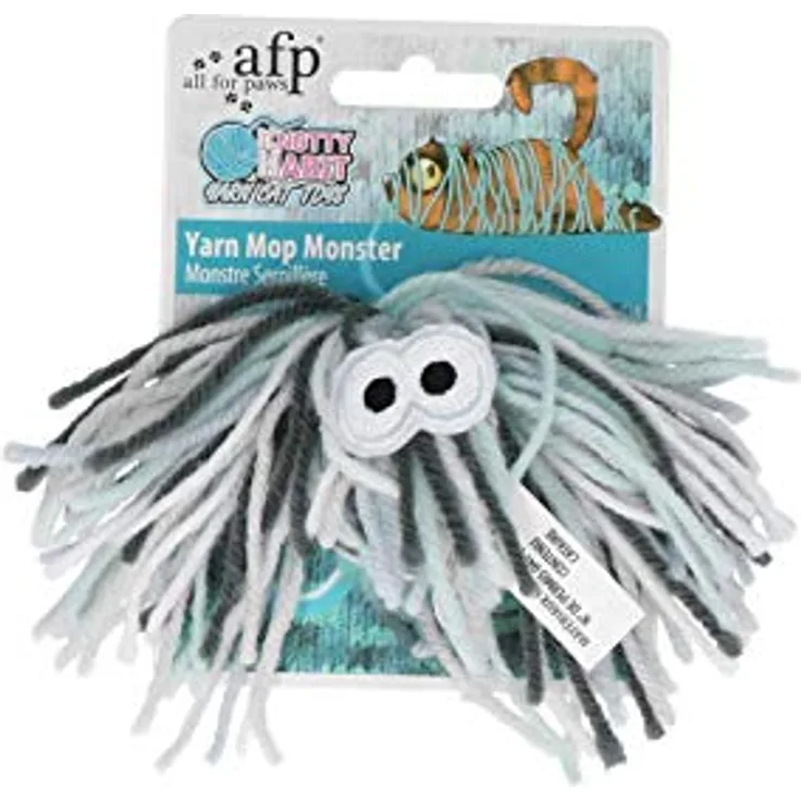 ALL FOR PAWS Knotty Habit Garn Mop Monster Katzenminze Spielzeug, 1.1001 kg - Innovatives Katzenspielzeug aus Garn in natürlicher Farbe.