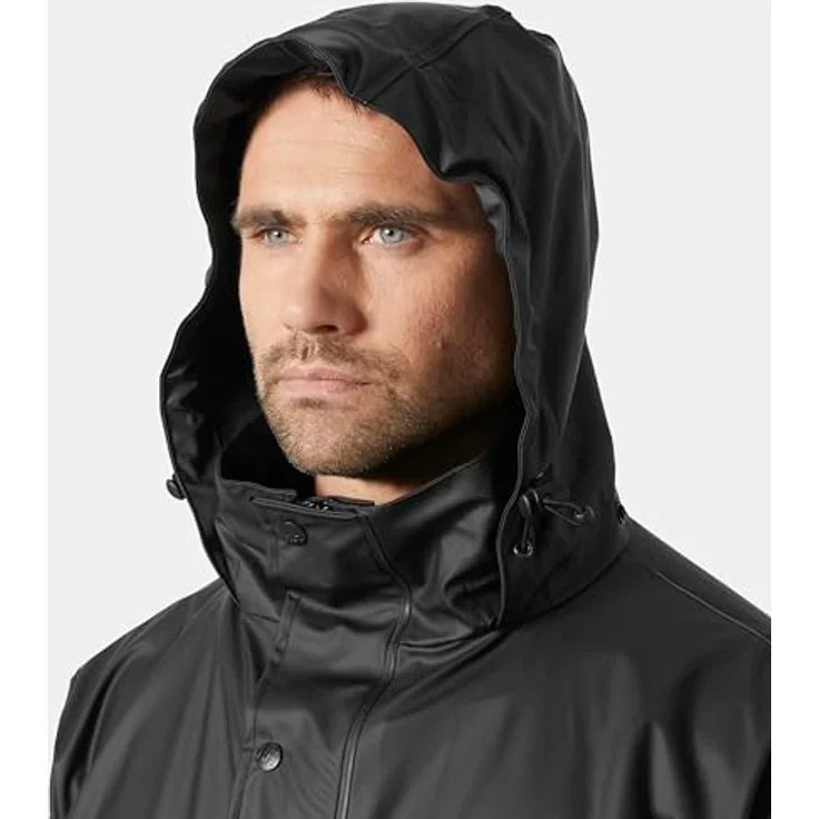 Helly Hansen Voss Rain Coat, Arbeitsjacke mit EN 343 Wetterschutz, packbarer Kapuze und verstellbaren Ärmelbündchen, Größe L – Bild 3
