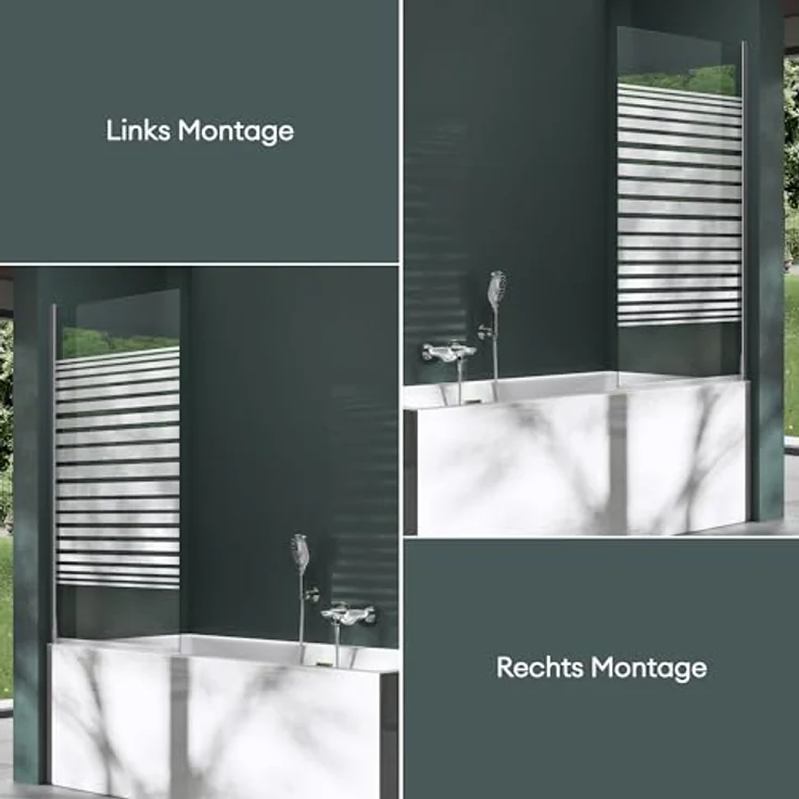 Mai&Mai Duschwand für Badewanne Sicherheitsglas mit NANO-Versiegelung 80x140cm Teilsatiniert Cortona201MS – Bild 7
