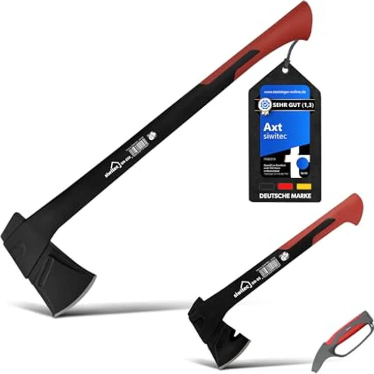 siwitec Axt Bundle mit Universal-, Spalt- und Campingaxt, inkl. Schnittschutz, optional mit 4-in-1 Schärfer, (Packung, wahlweise mit oder ohne Messerschärfer erhältlich) – Bild 1