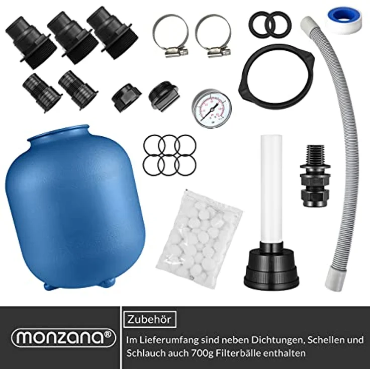 Sandfilteranlage 9.960 L-h mit Vorfilter Sandfilter Filteranlage Poolfilter 30 Liter Tank inkl. 25kg Filterglas – Bild 10