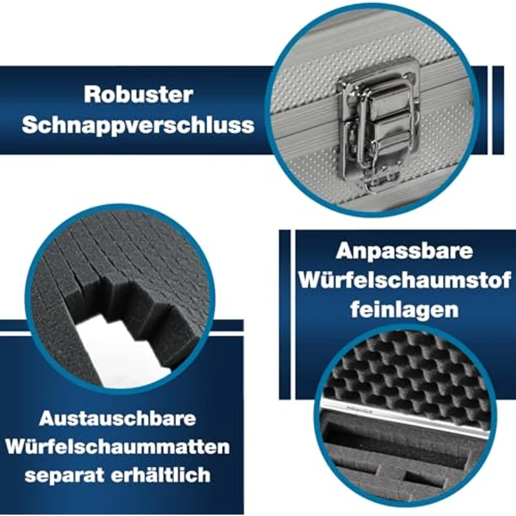 PeakTech Werkzeugkoffer PeakTech P 7250: Aluminium Tragekoffer mit Würfelschaum - idealer Schutz für elektronische Messgeräte – Bild 6