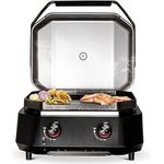 cozze - G-500 Plancha Gasgrill mit Zwei U-Form Brennern und LED-Licht | 535x418 mm Grillfläche | Schwarz/Rostfreier Stahl