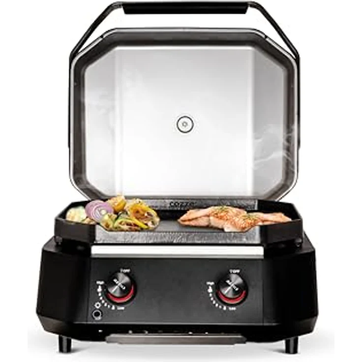 cozze - G-500 Plancha Gasgrill mit Zwei U-Form Brennern und LED-Licht | 535x418 mm Grillfläche | Schwarz/Rostfreier Stahl – Bild 1