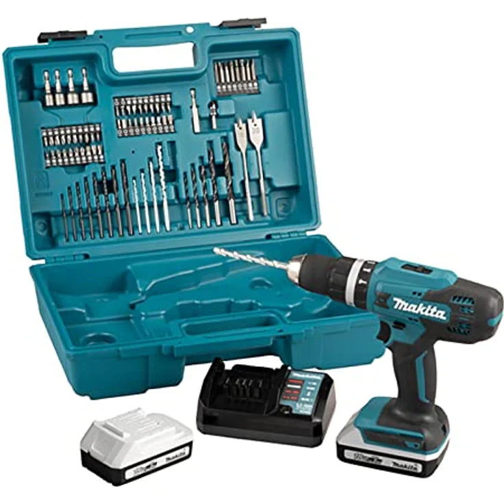 Makita HP488DAEX1, 18V 42 Nm Schlagbohrmaschine mit 2 Batterien (BL1820G) und Ladegerät, 74-teiliges Zubehörset – Bild 1