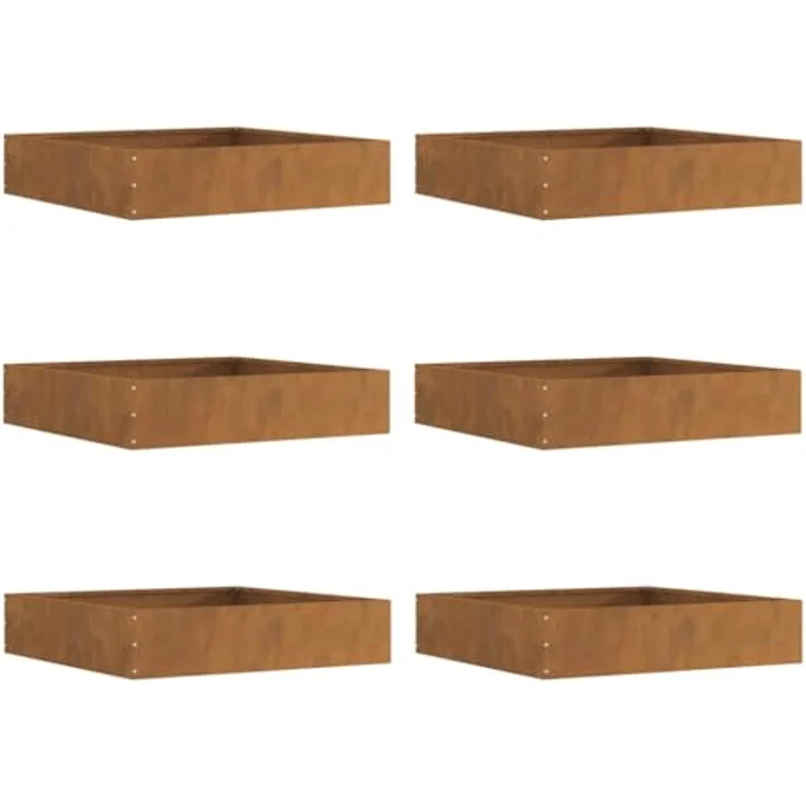 vidaXL Raseneinfassung 6er Set, Rostige Metallkante aus wetterfestem Stahl, 60 x 60 x 13 cm, ideal für Garten und Terrasse, moderne Landschaftsdivider – Bild 1