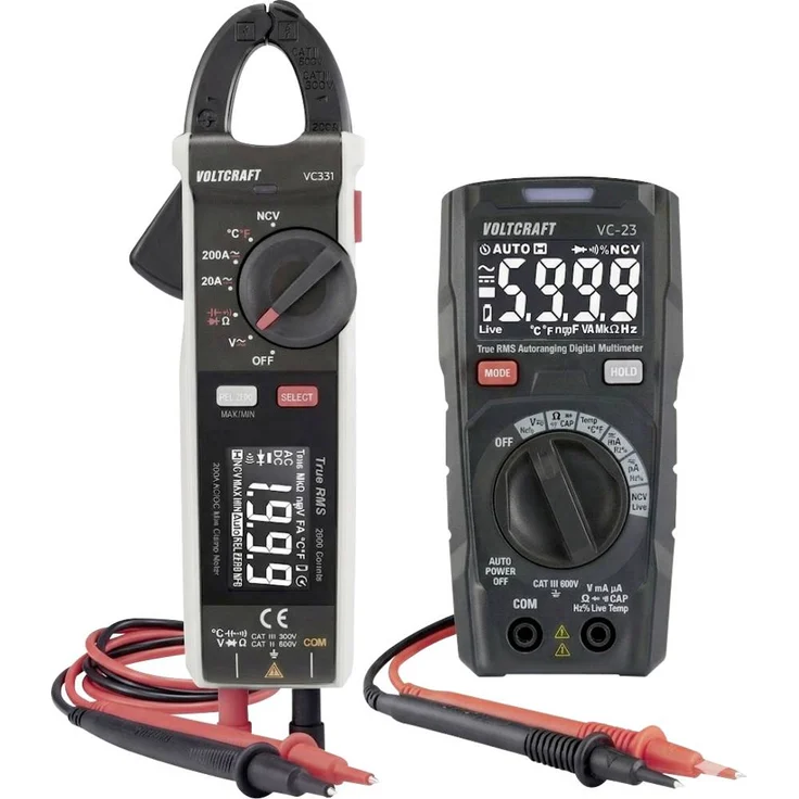 VOLTCRAFT VC-23+VC-331 Hand-Multimeter Set, digital CAT III 600V, 6000 Counts, kontaktlose Messung, Temperaturmessfunktion, einhändig bedienbar