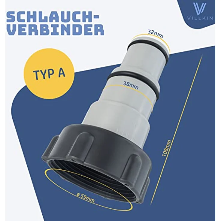 Kaiserwerk Villkin Pool Adapter Typ A – 2 Stück Schlauchtülle für 32 mm & 38 mm Schläuche, 2 Zoll Innengewinde, kompatibel mit Intex & Poolanschlüssen – Bild 2
