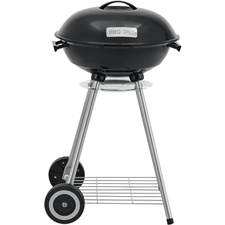 casa.pro Rundgrill Apricena Holzkohlegrill Kugelgrill BBQ Grillrost aus emailliertem Edelstahl Gartengrill 2 Räder abnehmbarer Deckel 80x49x47cm Schwarz – Bild 4