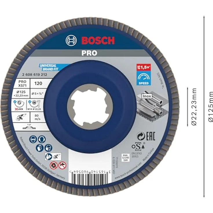 Bosch Professional gerade Fächerschleifscheibe Best (für Metall, X-LOCK, X571, Ø125 mm, Körnung K120, BohrungsØ 22,23mm) - Preisvergleich – Bild 2