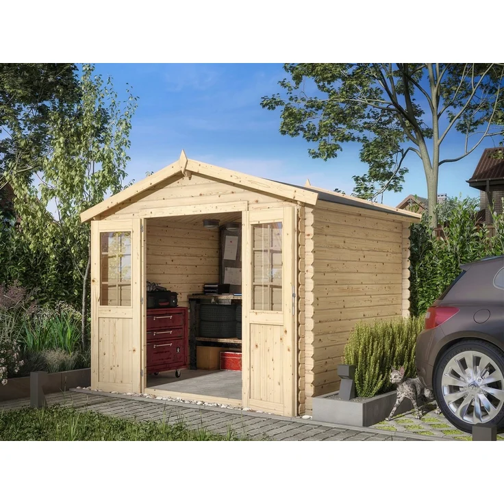 Woodtex Gartenhaus CA2874, 28 mm, Blockbohlenbauweise mit Satteldach, wetterfest, BxT: 310x248 cm, mit Fußboden