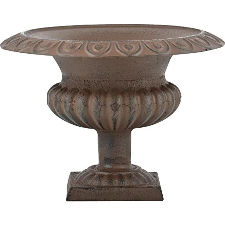 Esschert Design Französische Vase, 28 x 27 x 25 cm, aus Gusseisen, niedrig, Größe M, Blumenvase, Pflanzenvase, Stabiler Stand, Gartendekoration