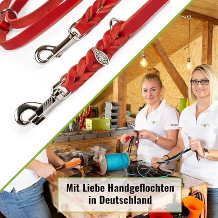 CopcoPet Fettleder Hundeleine 2m x 8mm Rot – 3-fach verstellbar, geflochten, mit Chrombeschlägen – robust und grifffest, ideal für kleine Hunde, Handgefertigt in Deutschland – Bild 3