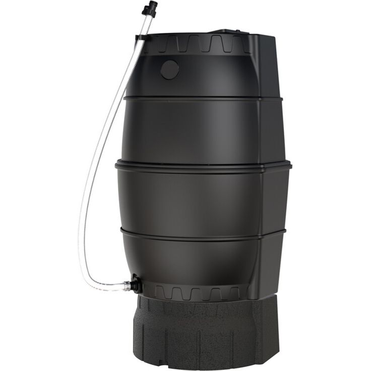 Pergart Regentonne schwarz 170 l mit Unterbau, mit Schmutzsieb und Gartenschlauch