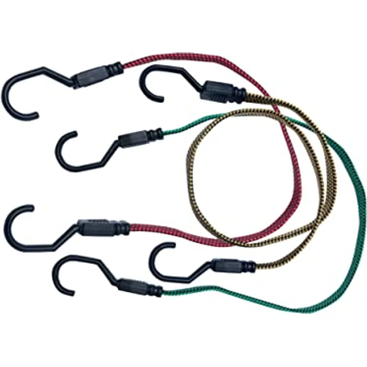 Connex Gepäckspanner-Set 6-teilig - 3 Längen: 500 mm, 600 mm und 800 mm - Stabile Haken aus Kunststoff - Dehnbar und reißfest - Farbig sortiert
