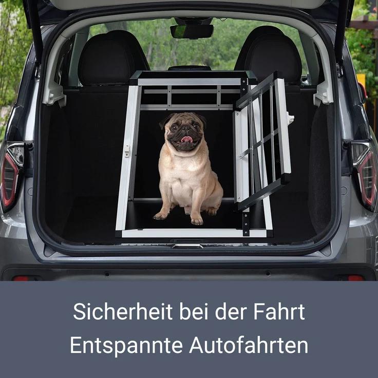 Juskys Alu Hundetransportbox M - 69×54×51 cm – Auto Hundebox robust & pflegeleicht, Gittertür verschließbar, Aluminium Transportbox für Hunde – Bild 3