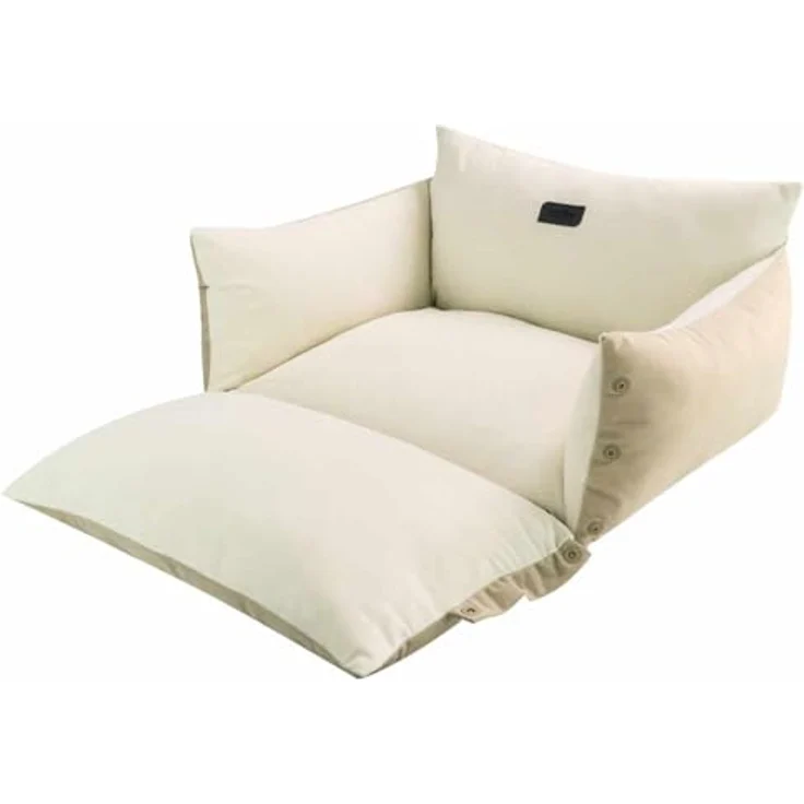 Nobby Komfort Bett 2 in 1 Alin beige 50 x 42 x 18+7 cm, kuschelig weiches Material, Vorderseite aufklappbar, Anti-Rutsch-Beschichtung – Bild 1