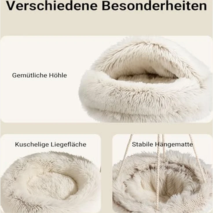 Fudajo Designer Kratzbaum mit Hängeliege, 3 Etagen, 59 x 59 x 169 cm, bis 15 kg, mit Sisal und Plüsch – Bild 5